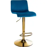 DELUKE Barhocker PESAN - Samt Blau 39x36x83 cm Gold | Barstuhl Höhenverstellbar Mit Lehne Drehbar Tresenhocker Tresenstuhl Kneipenhocker Kneipenstuhl