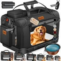 LOVPET Hundebox Hundetransportbox faltbar Inkl.Hundenapf Transporttasche Hundetasche Transportbox für Haustiere, Hunde und Katzen Haustiertransportbox