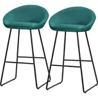ML-Design Barhocker 2er Set Petrol Stoffbezug 75 cm hoch Gepolsterte Barstühle mit Metallgestell Rückenlehne & Fußstütze Küchenstühle Bistrohocker