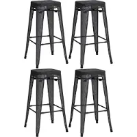 DELUKE Barhocker 4er Set SEOUL - Schwarz, Metall | Barhocker ohne Lehne Barstuhl Tresenhocker Tresenstuhl Kneipenhocker Kneipenstuhl