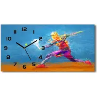 Tulup Wanduhr aus Glas – 60x30 cm - Glasbild - Glasuhr - Gehärtetes Glas - schwarze-zeiger - Tennisspieler