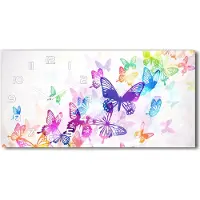 Tulup Wanduhr aus Glas – 60x30 cm - Glasbild - Glasuhr - Gehärtetes Glas - weisse-zeiger - Bunte Schmetterlinge
