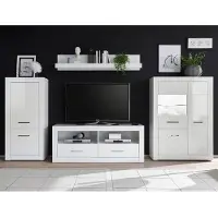 Lomadox Wohnwand-Set BALVE-61 in weiß Hochglanz mit Highboard BxHxT: 335x170x46cm