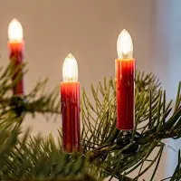 Hellum Lichterkette Weihnachtsbaum LED Filament, innen 20 teilig, Germany, Riffelkerzen, mit Wachstropfen, rot 814064