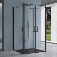 Doporro Duschkabine U-Form 90x120x90cm Duschabtrennung in schwarz zwei Drehtüren inkl. Duschtasse ESG-Sicherheitsglas Klarglas mit Nano-Beschichtung Ravenna66UK