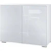 Vladon Kommode Skadu V3, Moderner Küchenschrank mit 2 großen Türen Weiß matt / Weiß Hochglanz (92,5 x 75.5 x 35)