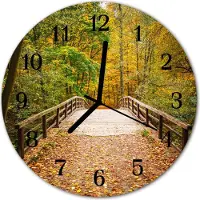 Tulup Glasuhr Wanduhr Küchenuhr Echt-Glas 30fi cm Brücke Wald grün