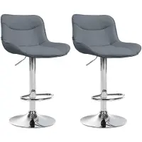 DELUKE Barhocker 2er Set TAMPA - Grau, Kunstleder, Chrom | Barhocker mit Lehne Barstuhl Tresenhocker Tresenstuhl Kneipenhocker Kneipenstuhl