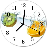 Tulup Glasuhr Wanduhr Küchenuhr Echt-Glas 30fi cm Kiwi Orangen weiß