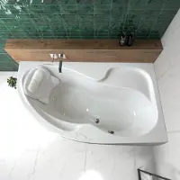 ECOLAM Badewanne Wanne Eckwanne Eckbadewanne Acryl weiß Wela 170x100 cm RECHTS + Kopfkissen Mare + Schürze Ablaufgarnitur Viega