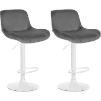 DELUKE 2er Set Barhocker PONOR - Samt Dunkelgrau 50x50x85 cm Weiß | Barstuhl Höhenverstellbar Mit Lehne Drehbar Tresenhocker Tresenstuhl Kneipenhocker