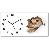 Tulup Wanduhr aus Glas – 60x30 cm - Glasbild - Glasuhr - Gehärtetes Glas - schwarze-zeiger - Katze