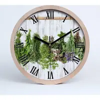 Tulup Holzuhr 25fi cm wanduhr - schwarze Spitzen - Kräuter auf einer Schnur