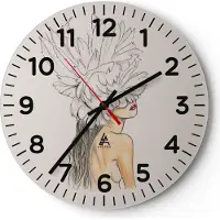 ARTTOR Wanduhr - Rund - Glasuhr - Mode Frau Zeichnung - 30x30cm - Schleichendes Uhrwerk - Lautlos - zum Aufhängen bereit - Dekoration Modern - Wanddekoration aus Glas - C4AR30x30-4873
