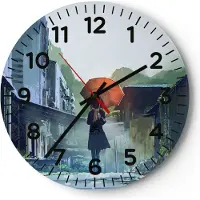 ARTTOR Wanduhr - Rund - Glasuhr - Frau Straße Haus - 40x40cm - Schleichendes Uhrwerk - Lautlos - zum Aufhängen bereit - Dekoration Modern - Wanddekoration aus Glas - C4AR40x40-3918