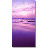 Tulup Wanduhr aus Glas – 30x60 cm - Glasbild - Glasuhr - Gehärtetes Glas -Sonnenuntergang Meer