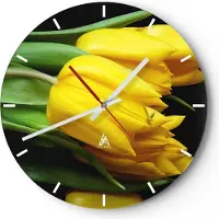 ARTTOR Wanduhr - Rund - Glasuhr - Tulpen Strauß Spiegelreflexion grün - 30x30cm - Schleichendes Uhrwerk - Lautlos - zum Aufhängen bereit - Dekoration Modern - Wanddekoration aus Glas - C3AR30x30-0509