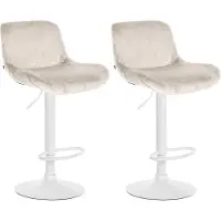 CLP 2er Set Barhocker Solon Weiß höhenverstellbar und drehbar mit Rückenlehne - creme Material Samt