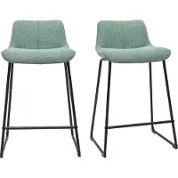 Miliboo - Barhocker in blassgrünem Stoff mit Samteffekt und Metallfuß H65 cm (2er-Set) BOOST