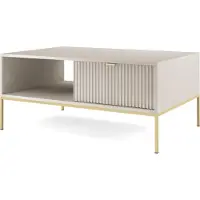 Bettso Couchtisch mit Schubladen für Wohnzimmer NOVA Kaschmir mit Gold Beine