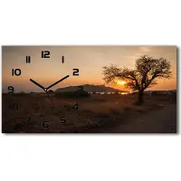 Tulup Wanduhr aus Glas – 60x30 cm - Glasbild - Glasuhr - Gehärtetes Glas - schwarze-zeiger - Sonnenuntergang