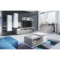 Fun-Möbel Wohnwand Schrankwand 5 tlg BENDY Komplettset Weiss- Betonoptik
