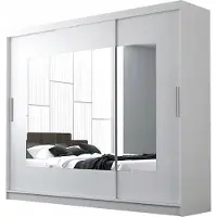 Masseno Schiebetürenschrank MARTINA 250/215/60 cm 3-türig Schlafzimmer Schrank Kleiderschrank mit Spiegel Weiß
