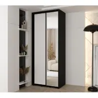 MINIO go for it , Kleiderschrank VADO, 120x235,2x60 cm, 2 Schiebetüren (1 Spiegel), 6 Einlegeböden, 2 Metallstangen, Schwarz/Weiß matt