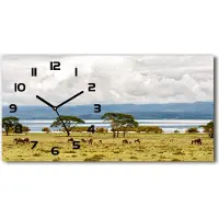 Tulup Wanduhr aus Glas – 60x30 cm - Glasbild - Glasuhr - Gehärtetes Glas - schwarze-zeiger - lake Naivasha