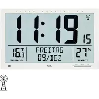 AMS 5887 Wanduhr Tischuhr Funk Funkwanduhr digital weiß Datum Thermometer Wecker