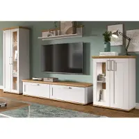 Inn.Furn Wohnwand "Mirano" in weiß Lärche und Eiche Artisan Landhaus Wohnkombination 4-teilig 316 cm, inklusive Beleuchtung