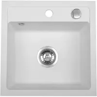 QLS Spülbecken 44x44 cm Granit mit automatischem Siphon Bella Weiß 1-Becken 11181