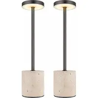 Globo Lighting 2x LED Tischleuchte, Travertine Stein, Touchdimmer, H 34 cm