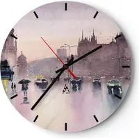 ARTTOR Wanduhr - Rund - Glasuhr - Aquarell Stadt historische Denkmäler - 30x30cm - Schleichendes Uhrwerk - Lautlos - zum Aufhängen bereit - Dekoration Modern - Wanddekoration aus Glas - C3AR30x30-4579