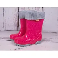 Demar Kinder Gummistiefel Gefüttert Regenstiefel mit Einlage Neon Rosa Schimmernd Reflektiernd 28/29