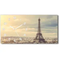 Tulup Wanduhr aus Glas – 60x30 cm - Glasbild - Glasuhr - Gehärtetes Glas - weisse-zeiger - Eiffelturm Paris