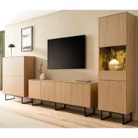 Furn.Design Wohnwand "Breda" in Stone Eiche Wohnkombination 3-teilig 400 cm, mit Push-to-Open und inklusive Beleuchtung