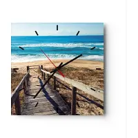 ARTTOR Wanduhr - Quadrat - Glasuhr - Meer Strand Eintritt - 40x40cm - Schleichendes Uhrwerk - Lautlos - zum Aufhängen bereit - Dekoration Modern - Wanddekoration aus Glas - C3AC40x40-4359