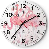 ARTTOR Wanduhr - Rund - Glasuhr - Flamingo Vogel Wasser - 30x30cm - Schleichendes Uhrwerk - Lautlos - zum Aufhängen bereit - Dekoration Modern - Wanddekoration aus Glas - C4AR30x30-3899