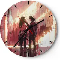 ARTTOR Wanduhr - Rund - Glasuhr - Paar künstlerisch illustration liebhaber - 30x30cm - Schleichendes Uhrwerk - Lautlos - zum Aufhängen bereit - Dekoration Modern - Wanddekoration aus Glas - C3AR30x30-3198