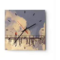 ARTTOR Wanduhr - Quadrat - Glasuhr - Wolken Brücke Vögel Landschaft - 40x40cm - Schleichendes Uhrwerk - Lautlos - zum Aufhängen bereit - Dekoration Modern - Wanddekoration aus Glas - C3AC40x40-3200