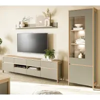 Furn.Design Wohnwand "Finnes" in Salbei und Eiche Wohnkombination skandinavisch 3-teilig 266 cm, Soft-Close und inklusive Beleuchtung