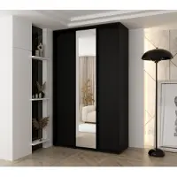 MINIO go for it , Kleiderschrank VADO, 160x235,2x60 cm, 3 Schiebetüren (1 Spiegel), 10 Einlegeböden, 2 Metallstangen, Schwarz Matt