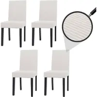 Mendler 4er-Set Esszimmerstuhl Littau, Stuhl Küchenstuhl Hochlehner, Stoff/Textil Cord Holz creme, dunkle Beine
