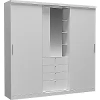 Vente-unique Kleiderschrank mit 2 Schiebetüren & Schubladen + Spiegel - B. 240 cm - Weiß - BODIL