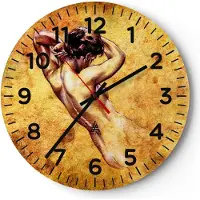 ARTTOR Wanduhr - Rund - Glasuhr - Weibliches Modell Körper posiert - 30x30cm - Schleichendes Uhrwerk - Lautlos - zum Aufhängen bereit - Dekoration Modern - Wanddekoration aus Glas - C4AR30x30-0520