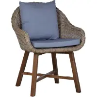 MiaMöbel Armlehnstuhl 65x85x62 cm Modern 100% Baumwolle Massivholz Rattan Mahagoni Kubu-grau