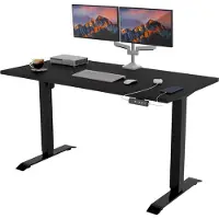Pokar Höhenverstellbarer Schreibtisch Höhenverstellbar Elektrisch Bürotisch mit Tischplatte, Größe:140x60, Farbe:Schwarz