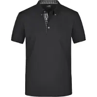 James & nicholson Button-Down-Polo mit modischem Einsatz black/black-white, Gr. L