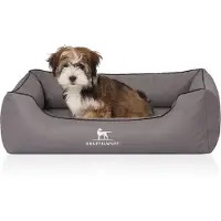 Knuffelwuff orthopädisches Hundebett Madison aus lasergequiltetem Kunstleder M-L 85 x 63 cm grau